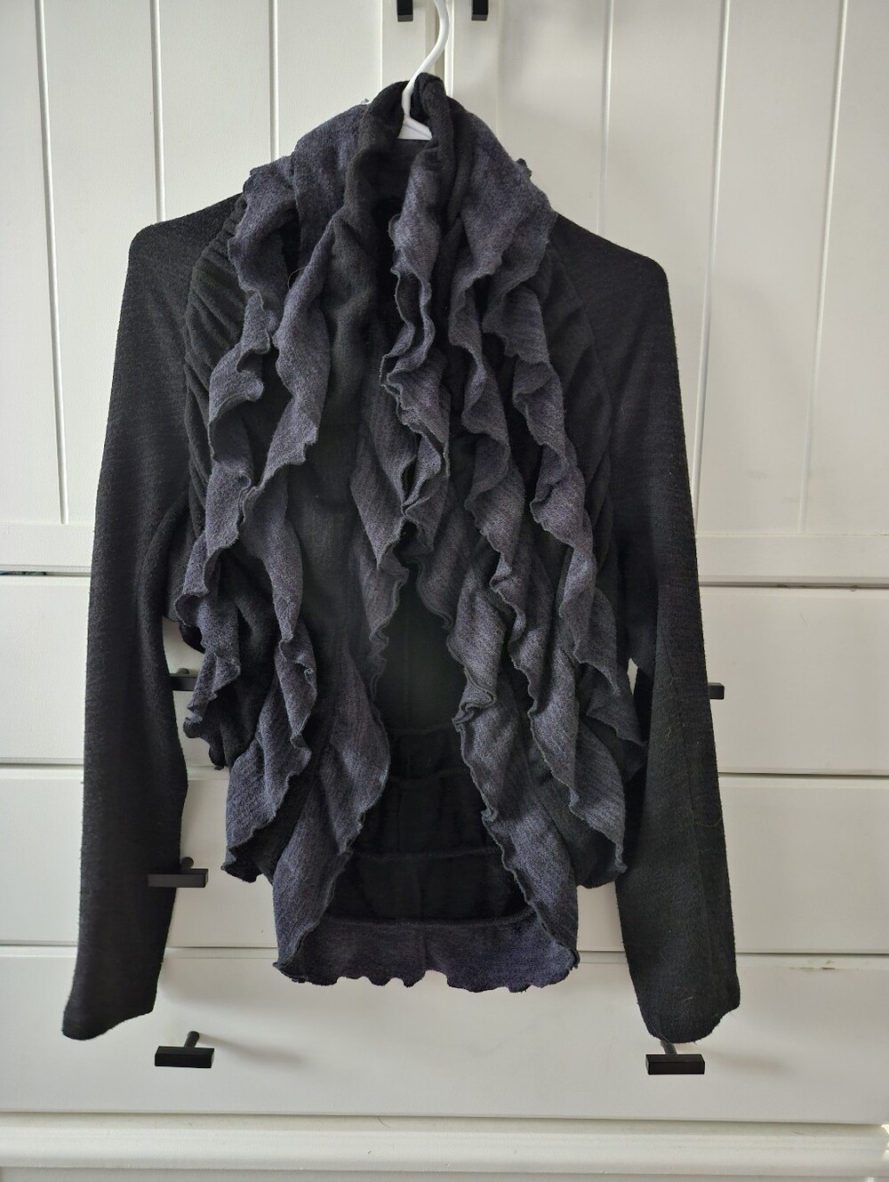 Dark Gray Ruffle Front Women's Sweater Sz M